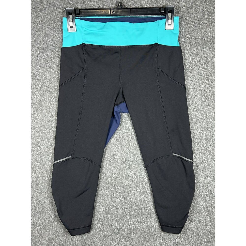 Lululemon Stash It Crop Leggings SZ 6 Black Reflective Mesh Pockets Capri Tights